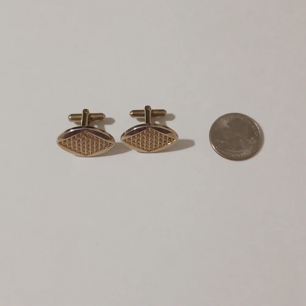 VTG Gold Tone Etched Navette Cufflinks, Atomic Space Age Modernist Diamond-Cut